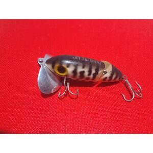 Vintage Fred Arbogast Jitterbug Jointed Topwater Lure Black White Akron Ohio